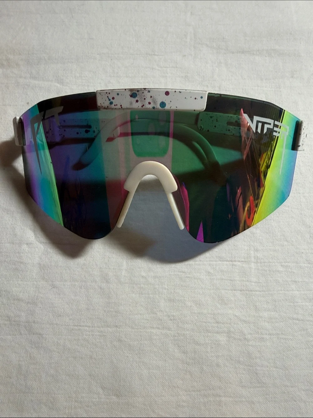 Viper White Speckle Mirrored Sports Visor Sunglasses